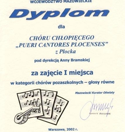 Dyplom Chóru Pueri et Puellae Cantores Plocenses