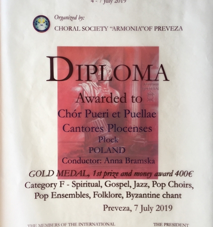 Dyplom Chóru Pueri et Puellae Cantores Plocenses