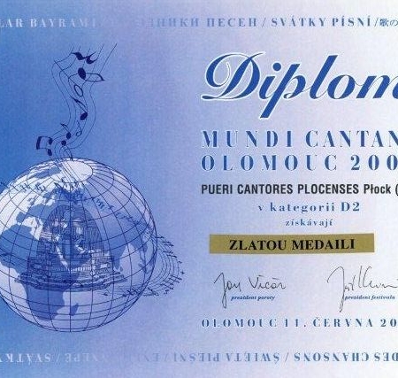 Dyplom Chóru Pueri et Puellae Cantores Plocenses