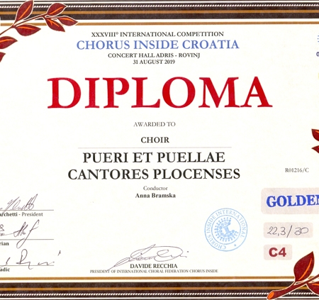 Dyplom Chóru Pueri et Puellae Cantores Plocenses